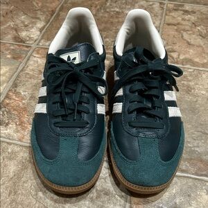 Adidas Men's Dark Green and White Sneakers